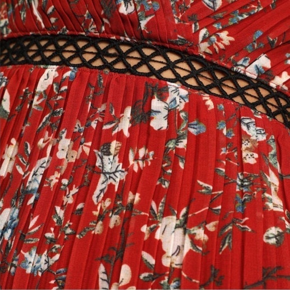 Lulus. Such Sophistication Rust Red Floral Print Pleated Maxi Dress. Medium - Picture 3 of 15